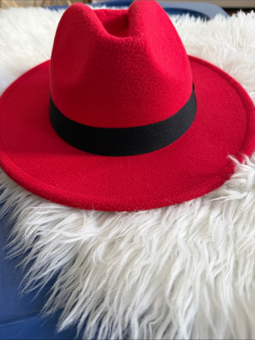 Red Felt Fedora Hat with Black Band - Women's Accessory